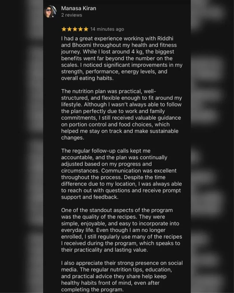 Google review screenshot - Manasa Srinivas