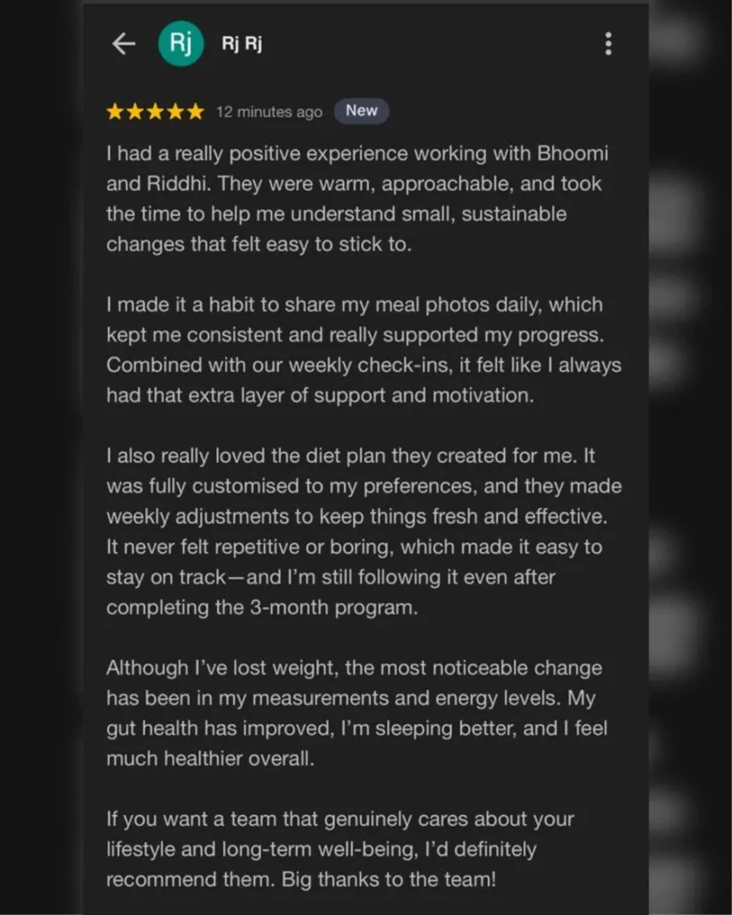 Google review left by Rujuta Dhanwant