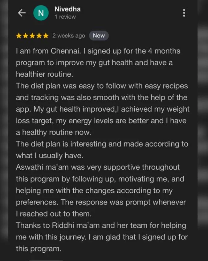 Google review screenshot - Nivedha P