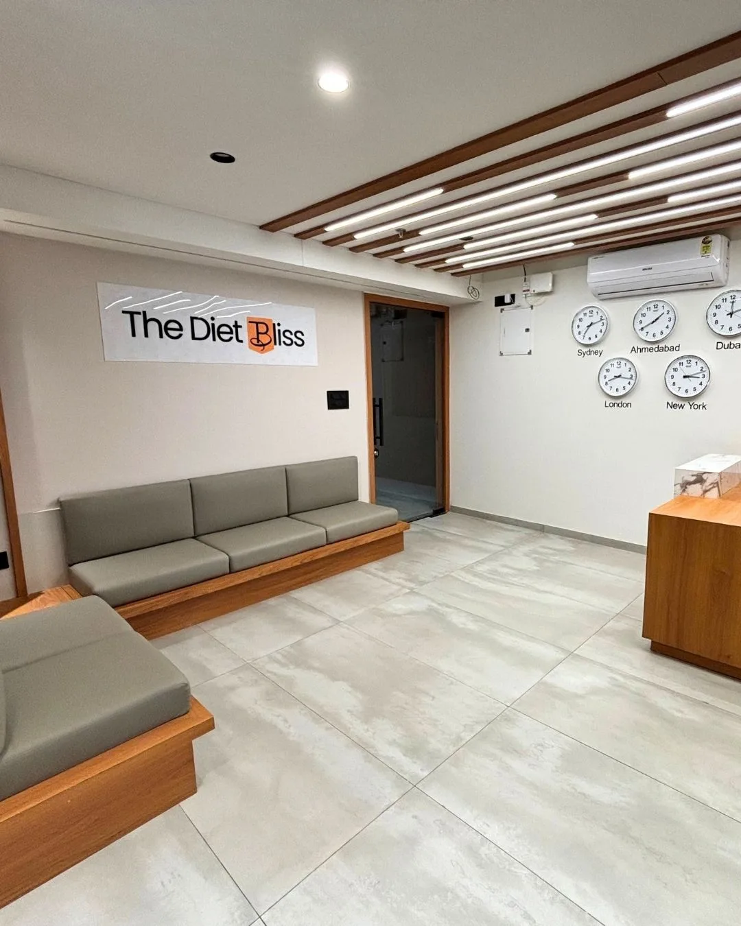 The waiting area at The Diet Bliss clinic in Ahmedabad