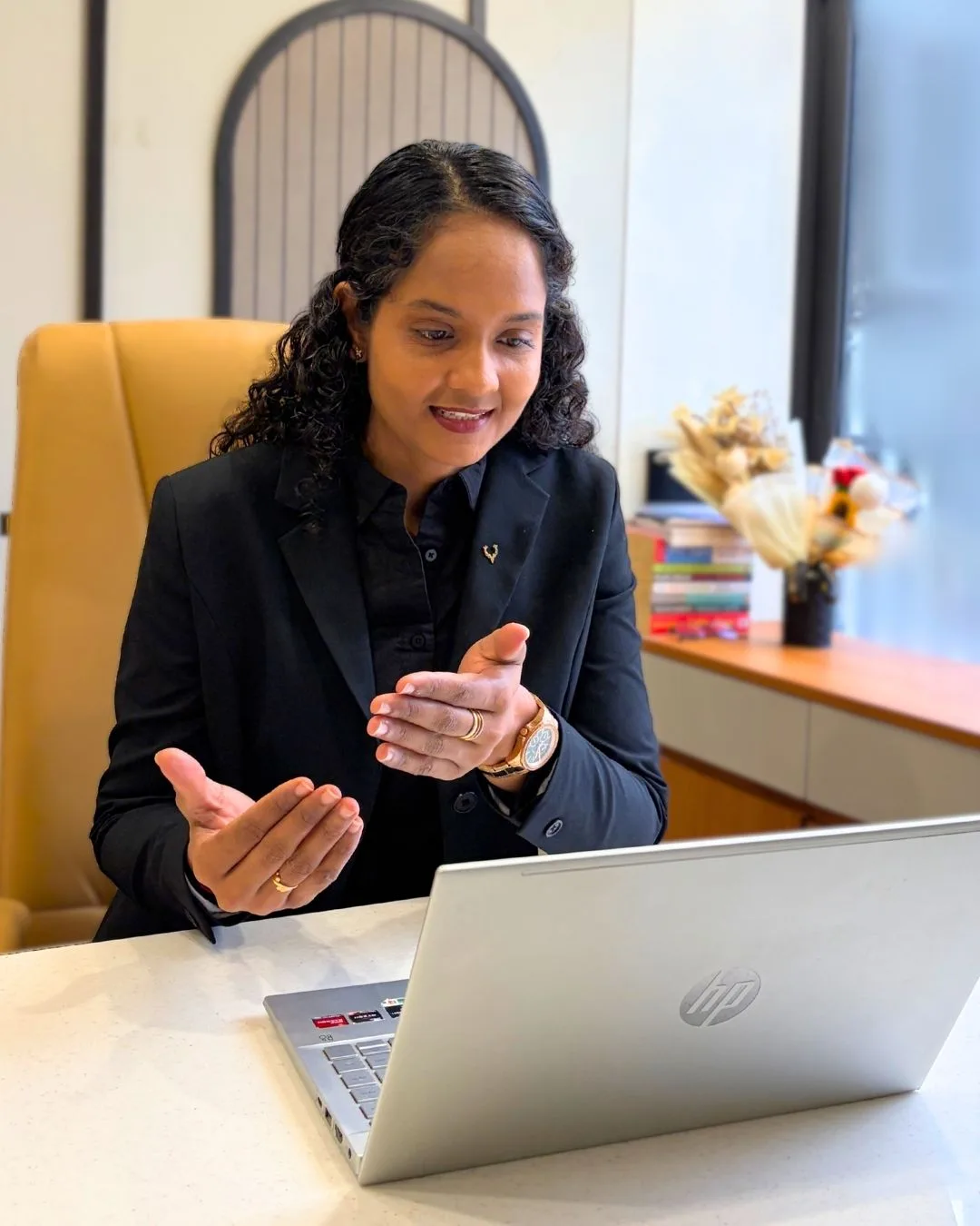 Riddhi explaining a plan on a follow up video call