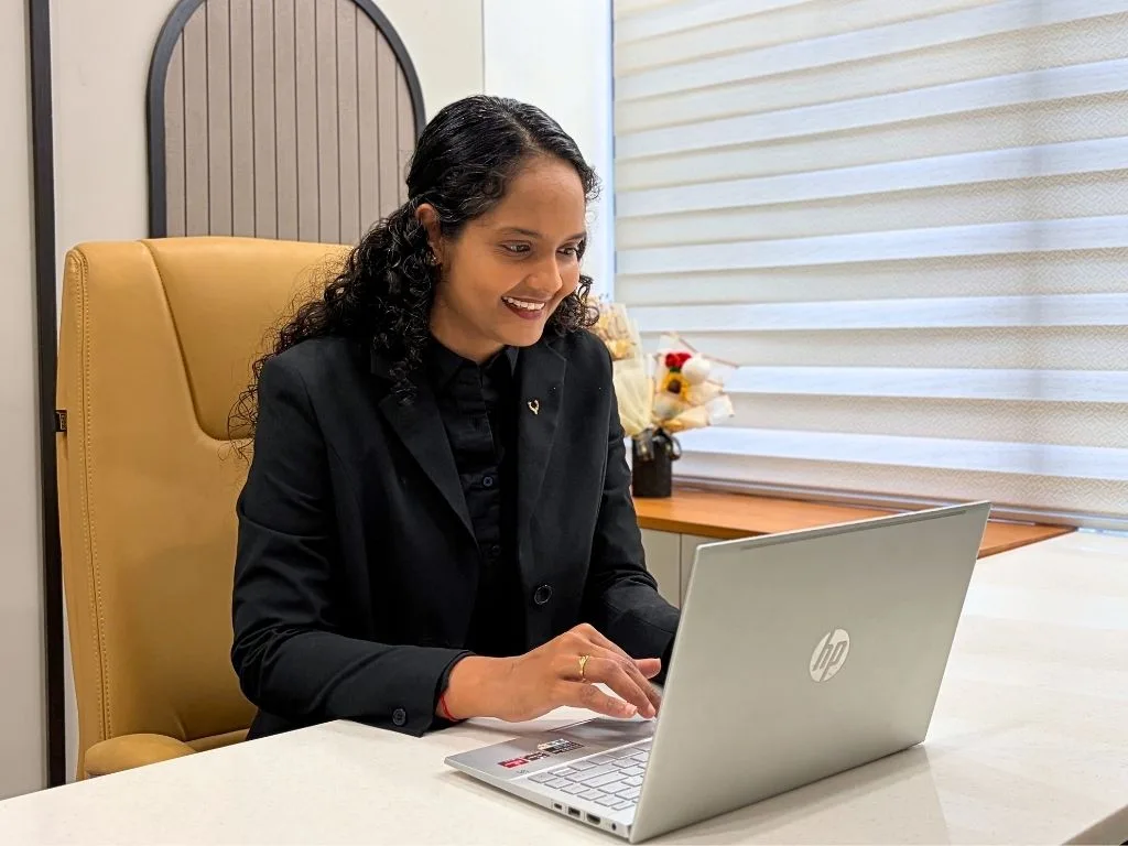 Riddhi on a video consultation with a client outside Ahmedabad